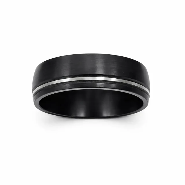 Black Zirconium Half Round Ring with Silver-Grey Groove, 8.3mm Modern Men’s Wedding Band - WD658Z-C8-MD-ZB