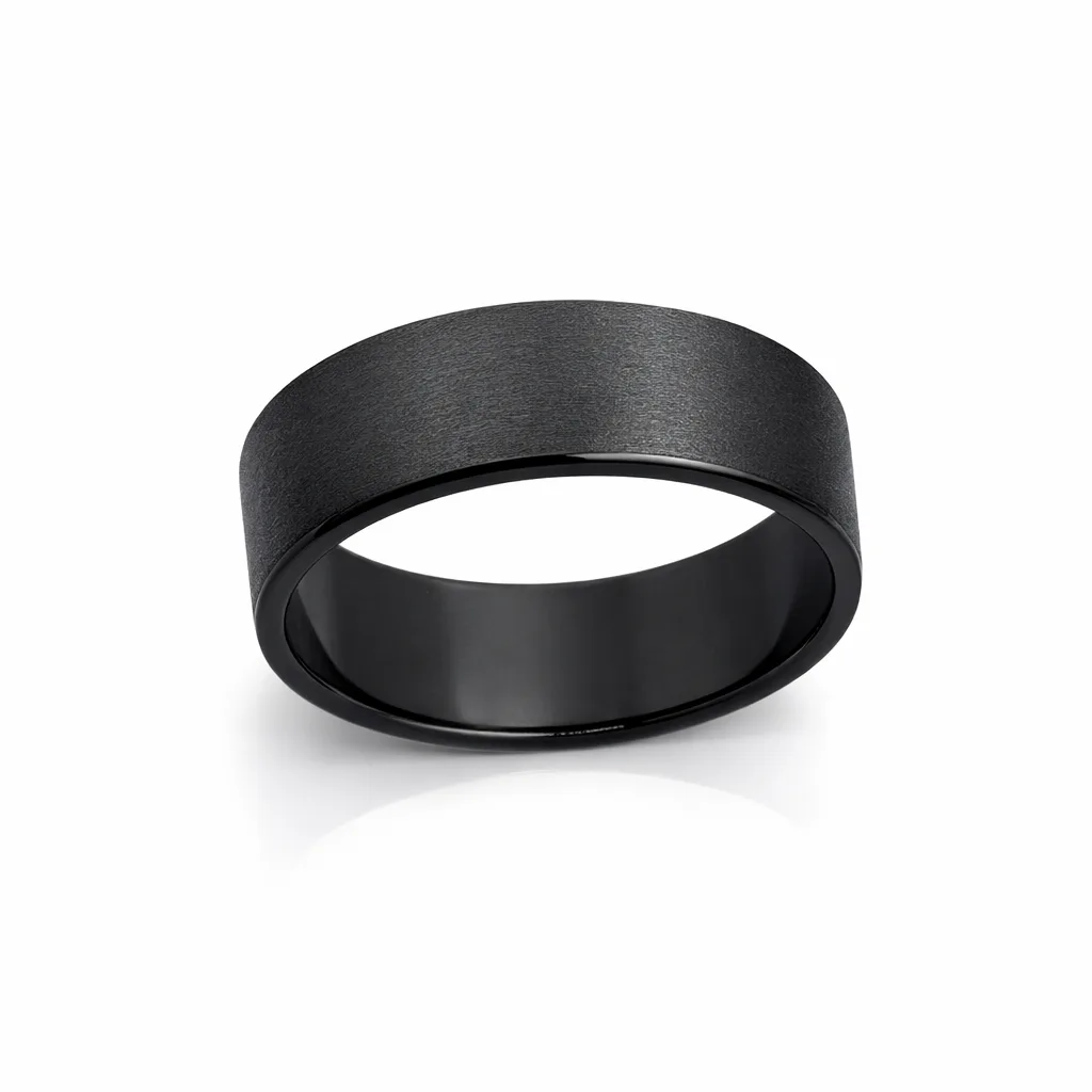 Black Zirconium Sanded Finish Ring – 7mm Flat Profile Men's Band - WD571Z-C7-MD-ZB