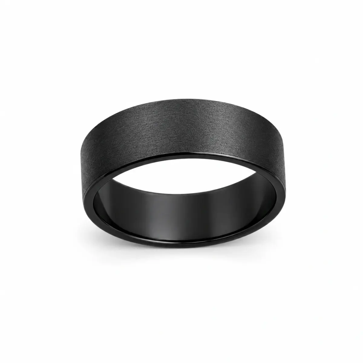 Black Zirconium Sanded Finish Ring – 7mm Flat Profile Men's Band - WD571Z-C7-MD-ZB