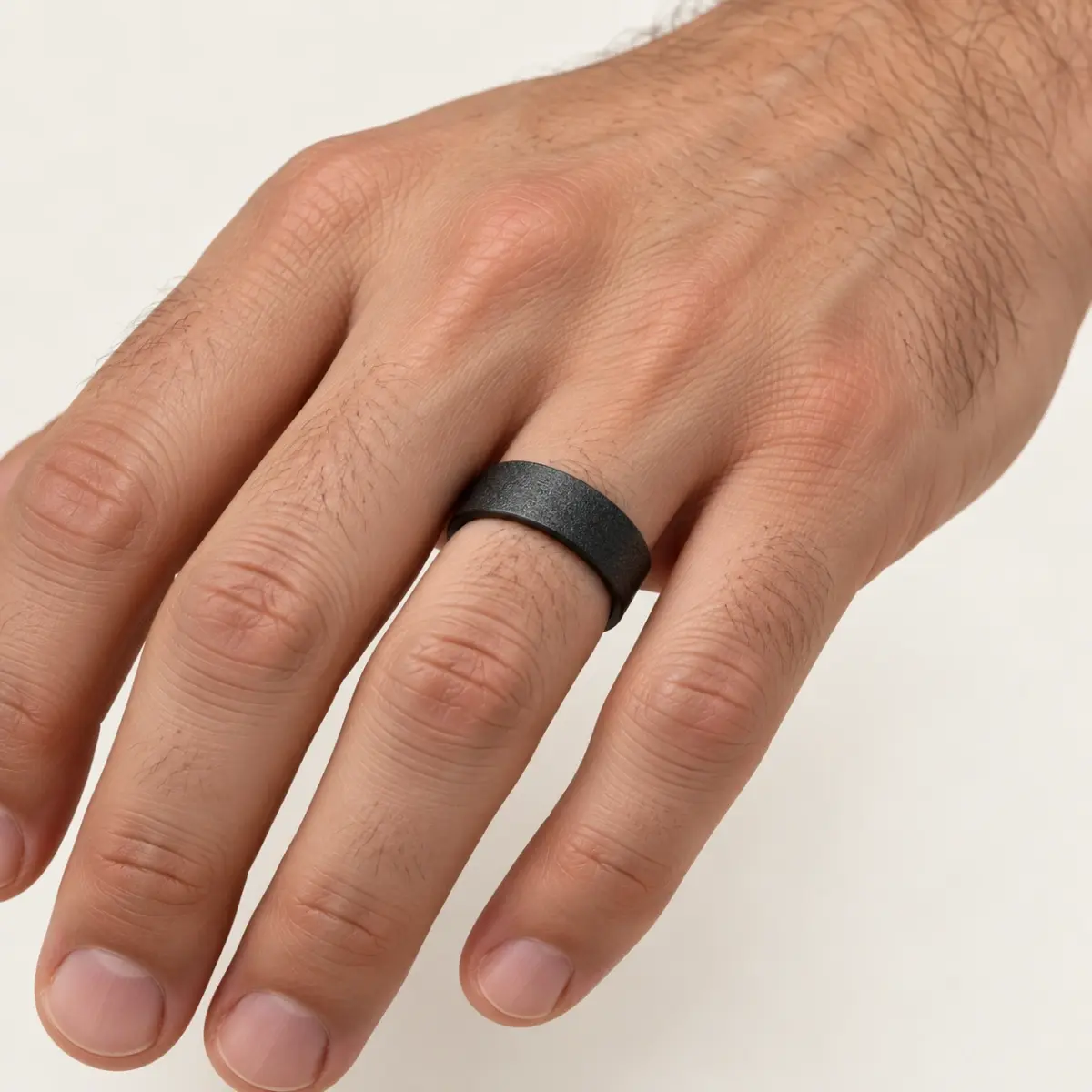 Black Zirconium Sanded Finish Ring – 7mm Flat Profile Men's Band - WD571Z-C7-MD-ZB