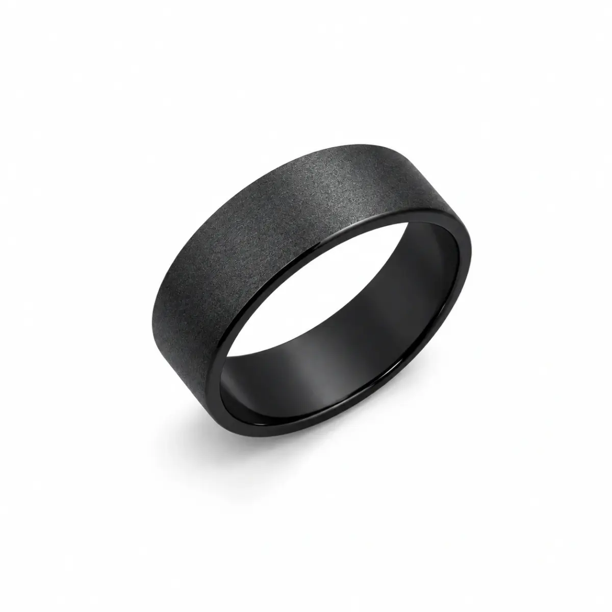 Black Zirconium Sanded Finish Ring – 7mm Flat Profile Men's Band - WD571Z-C7-MD-ZB