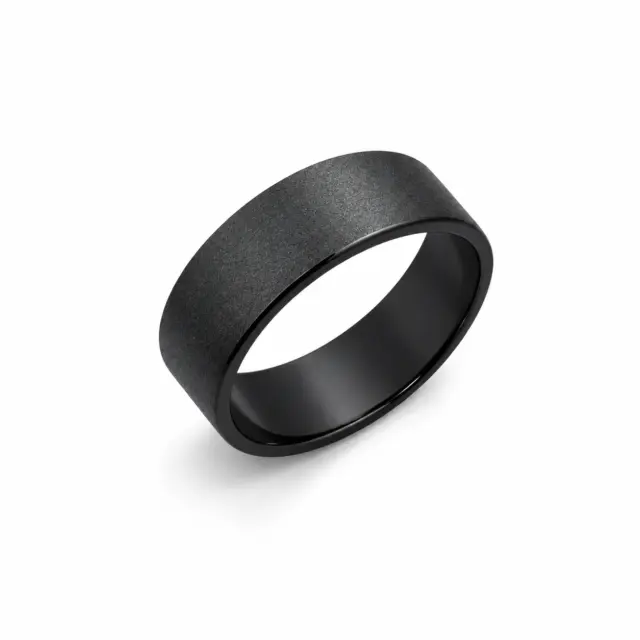 Black Zirconium Sanded Finish Ring – 7mm Flat Profile Men's Band - WD571Z-C7-MD-ZB
