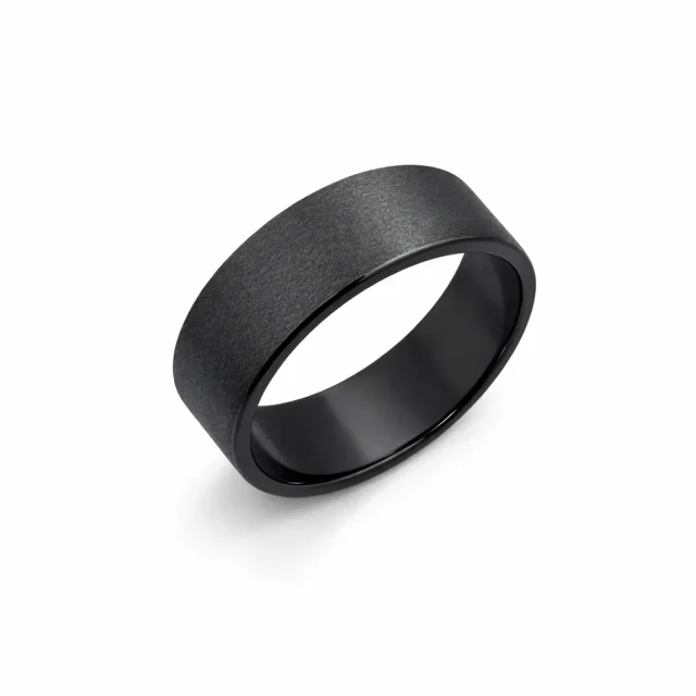 Black Zirconium Sanded Finish Ring – 7mm Flat Profile Men's Band - WD571Z-C7-MD-ZB