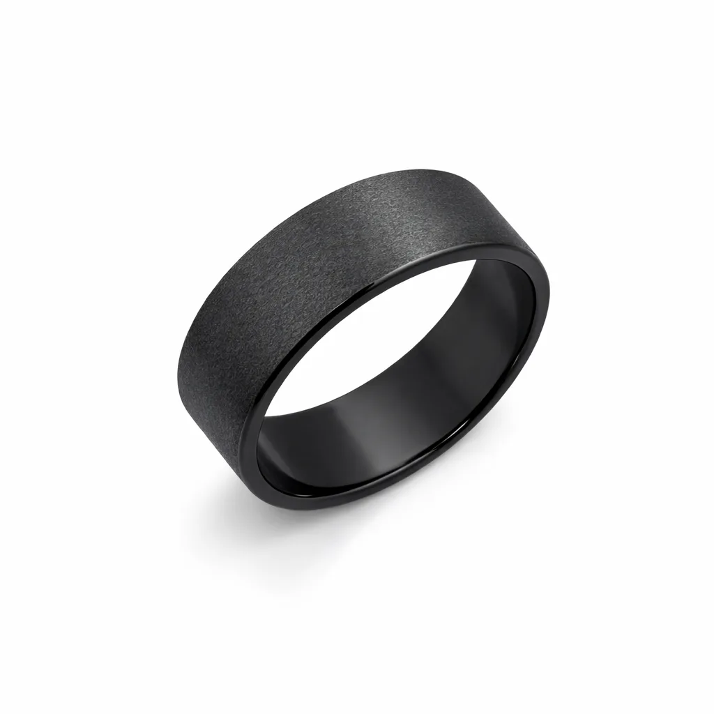 Black Zirconium Sanded Finish Ring – 7mm Flat Profile Men's Band - WD571Z-C7-MD-ZB