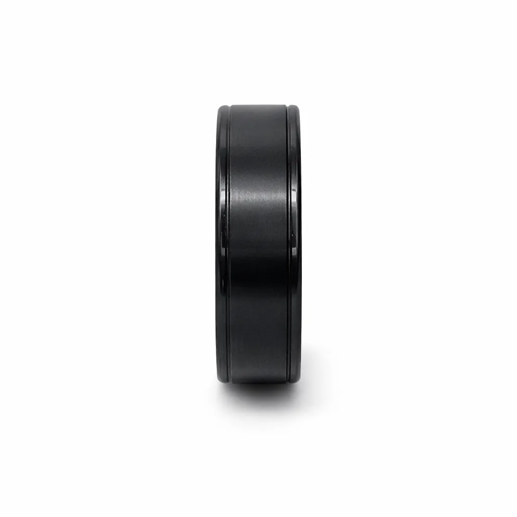 Black Zirconium Sanded Finish Ring, 8mm Flat Profile with Double Edge Grooves | Modern Men’s Wedding Band - WD701Z-C8-MD-ZB