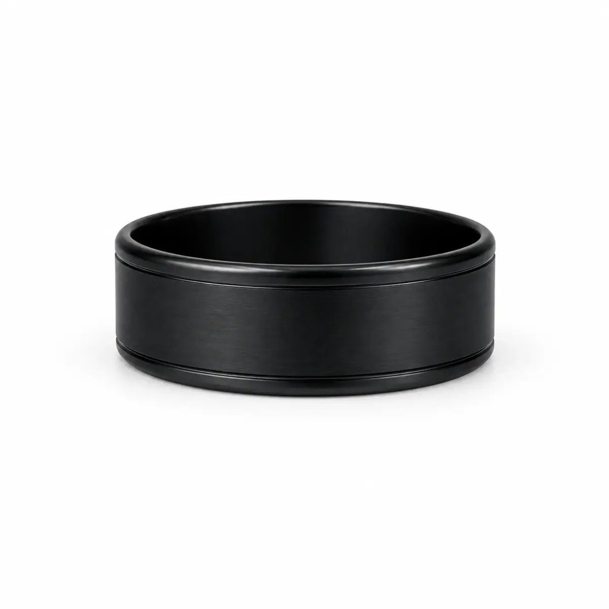 Black Zirconium Sanded Finish Ring, 8mm Flat Profile with Double Edge Grooves | Modern Men’s Wedding Band - WD701Z-C8-MD-ZB
