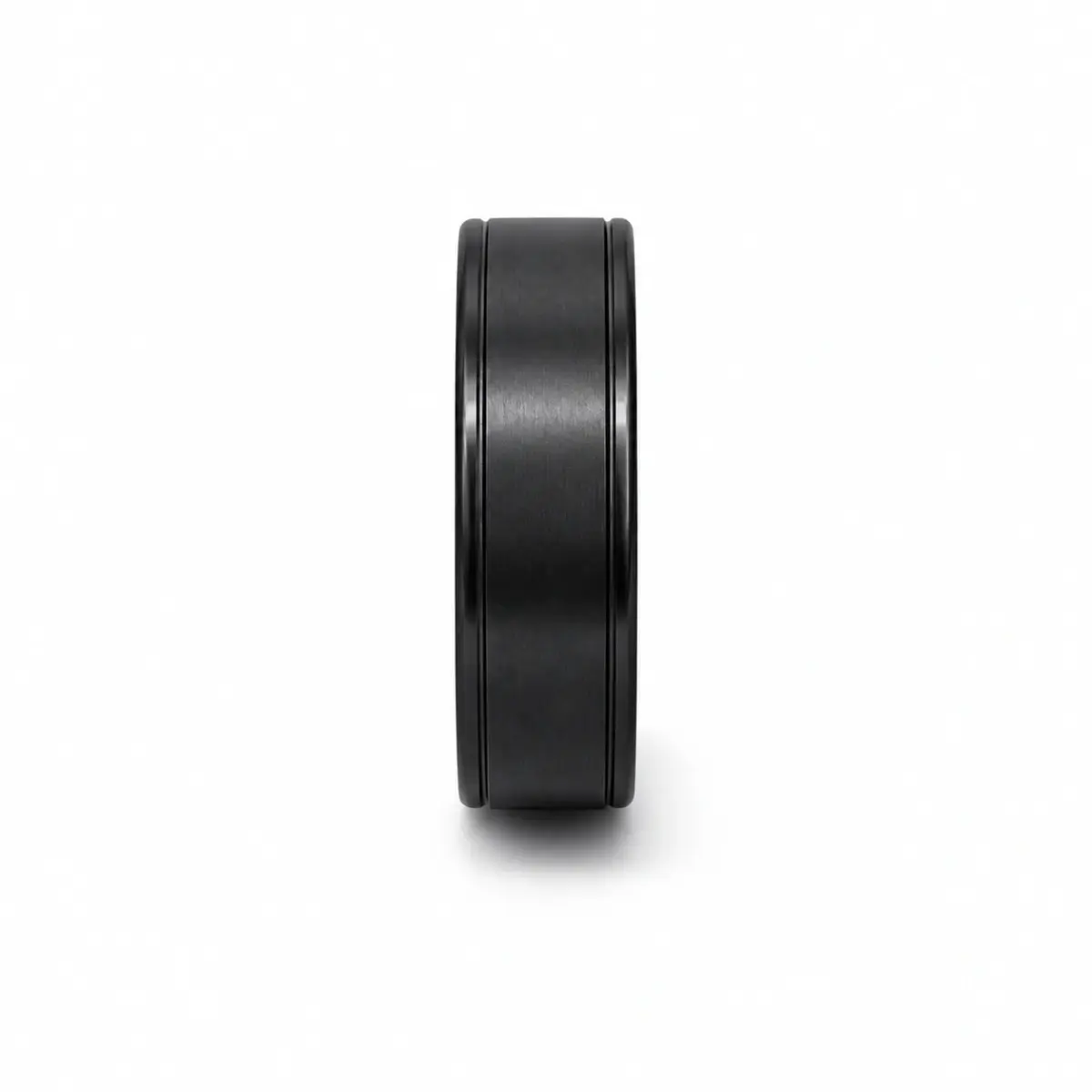 Black Zirconium Sanded Finish Ring, 8mm Flat Profile with Double Edge Grooves | Modern Men’s Wedding Band - WD701Z-C8-MD-ZB