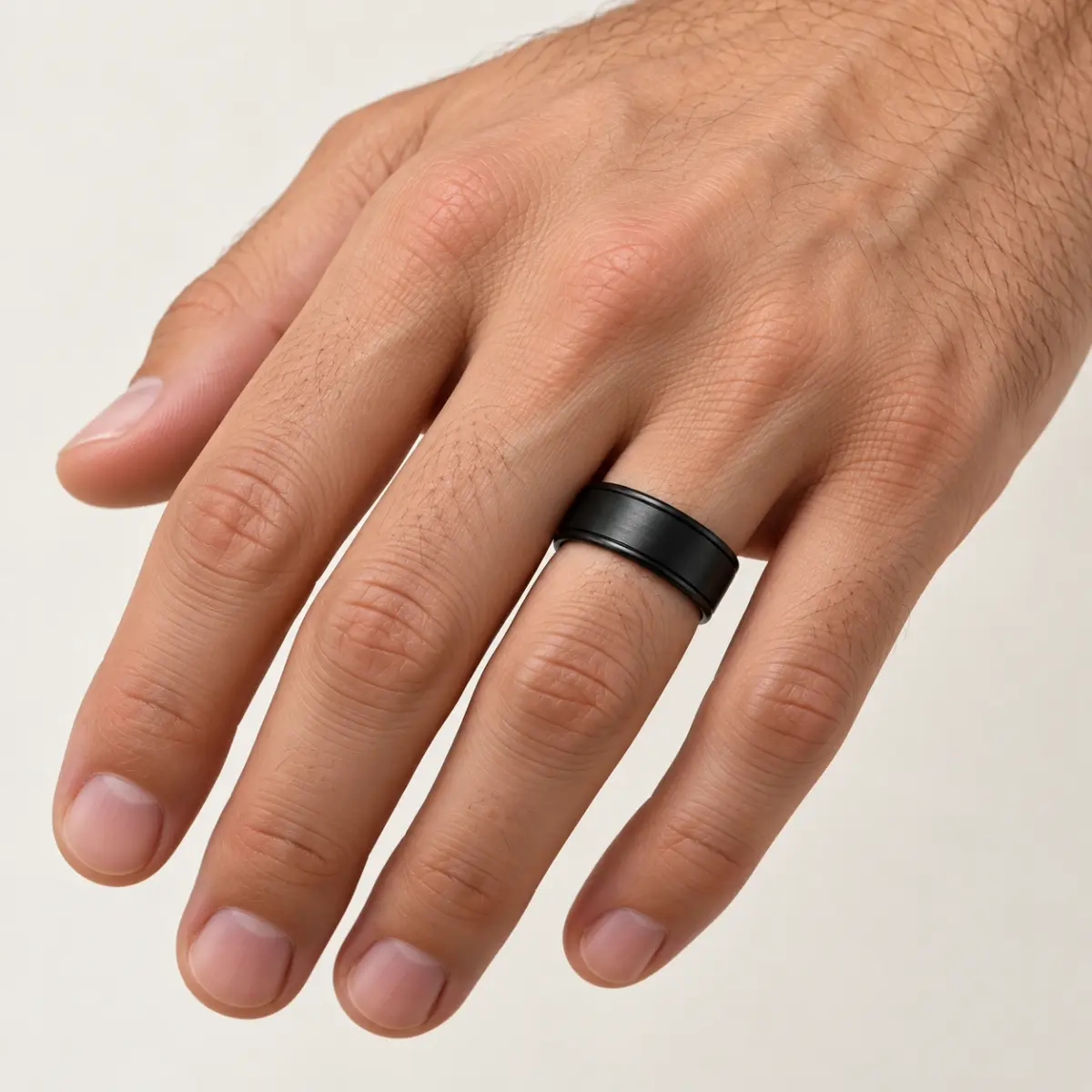 Black Zirconium Sanded Finish Ring, 8mm Flat Profile with Double Edge Grooves | Modern Men’s Wedding Band - WD701Z-C8-MD-ZB