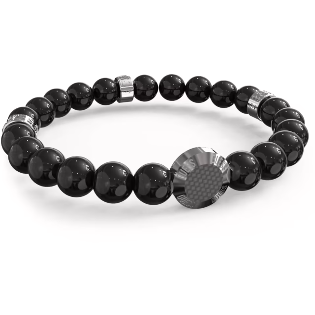 Guess Carbon Fiber Beads Bracelet Silver Tone Rings