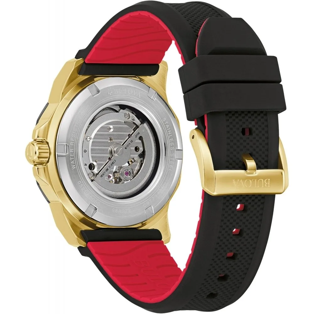 Bulova 98A272 Marine Star Automatic Men’s Watch – Black Dial, Gold-Tone Case, Silicone Strap