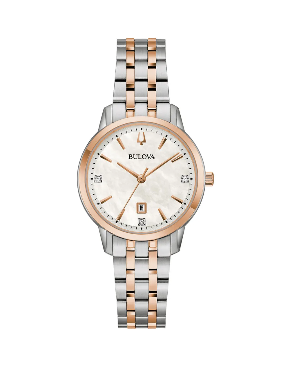 Bulova Classic Ladies Quartz Two-Tone Rose Gold & Silver, Mother of Pearl Dial Watch - 98P213