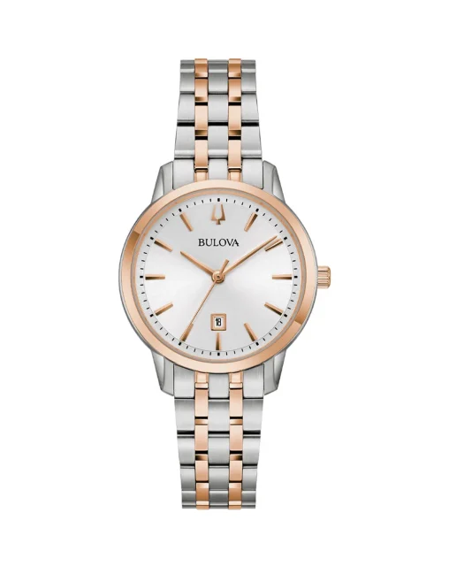 Bulova Classic Ladies Quartz Two-Tone Rose Gold & Silver, Silver Dial Watch - 98M137