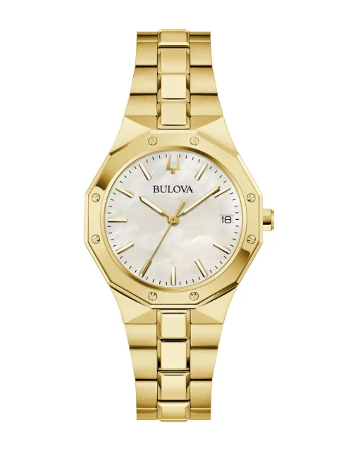 Bulova Classic White Dial Gold Tone Case & Band, Mother of Pearl Dial 100m WR - 97M119