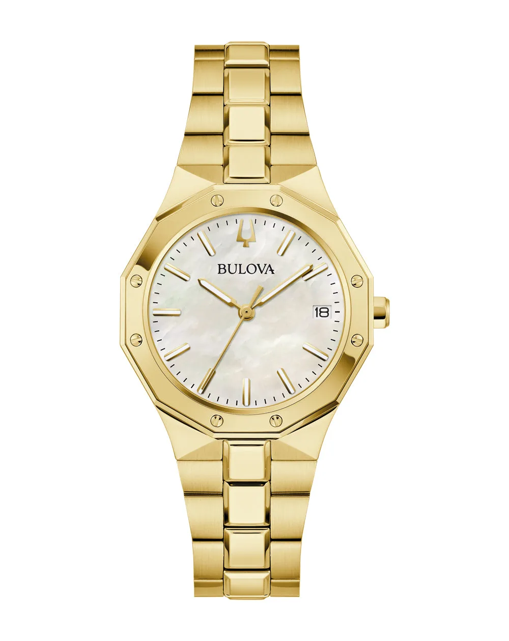 Bulova Classic White Dial Gold Tone Case & Band, Mother of Pearl Dial 100m WR - 97M119