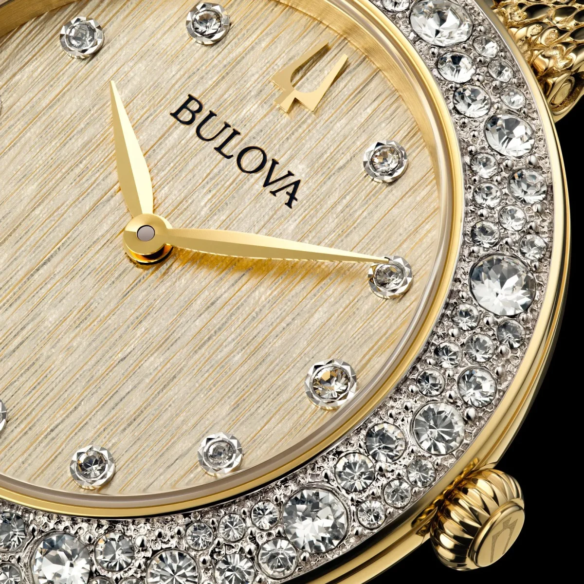 Bulova Ladies' Silver Tone Champagne Dial WIth Crystal Markers Bezel Bracelet 32mm Watch - 96L329