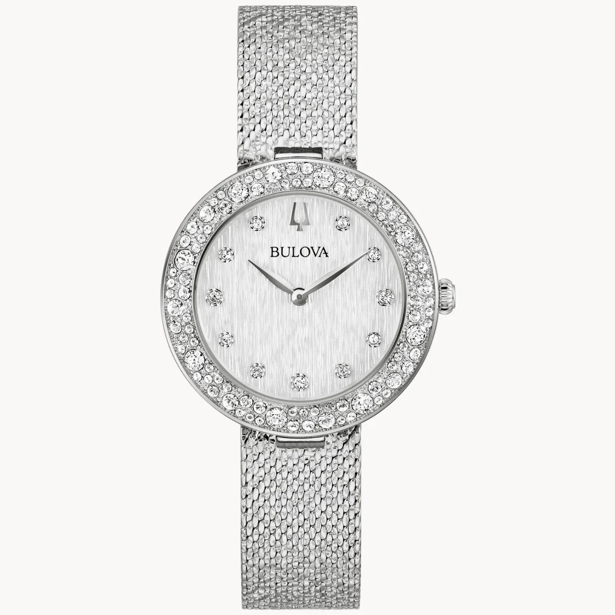 Bulova Ladies' Silver Tone Champagne Dial WIth Crystal Markers Bezel Bracelet 32mm Watch - 96L329