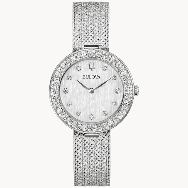 Bulova Ladies' Silver Tone Champagne Dial WIth Crystal Markers Bezel Bracelet 32mm Watch - 96L329