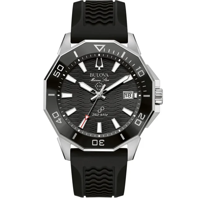 Bulova Marine Star Black Rubber Precisionist Watch with 43cm Stainless Steel Case and 200m Water Resistance - 96B432