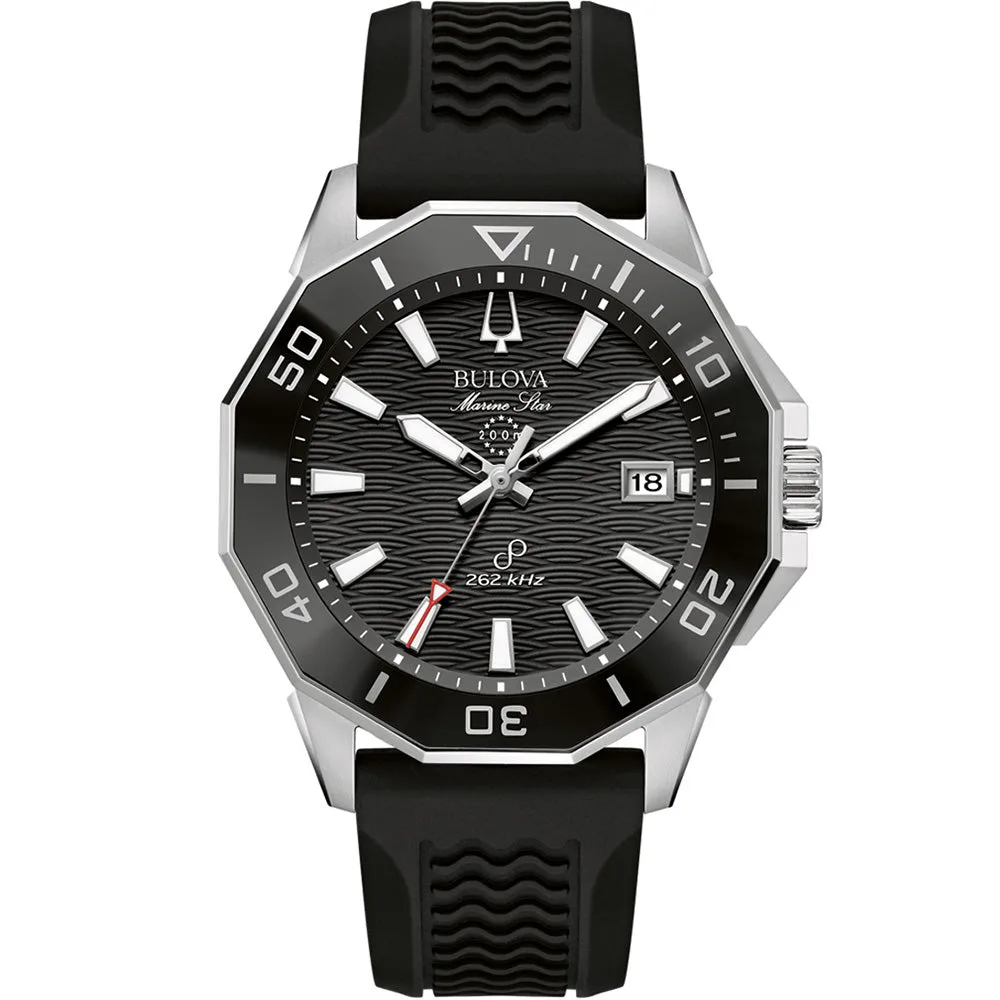 Bulova Marine Star Black Rubber Precisionist Watch with 43cm Stainless Steel Case and 200m Water Resistance - 96B432