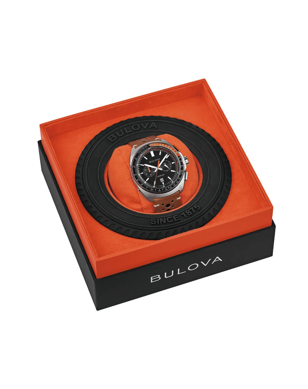Bulova Racer Gents Quartz Black Dial Black Leather Strap 100M WR Watch - 98B428