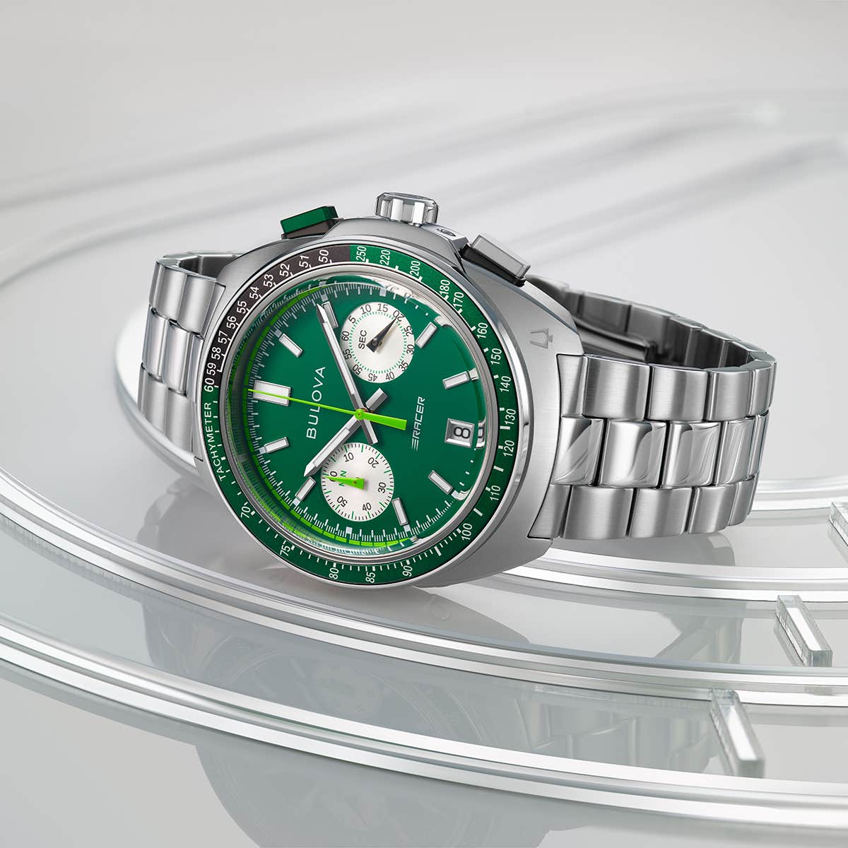 Bulova Racer Green Dial Chronograph Mens Watch - 98B468