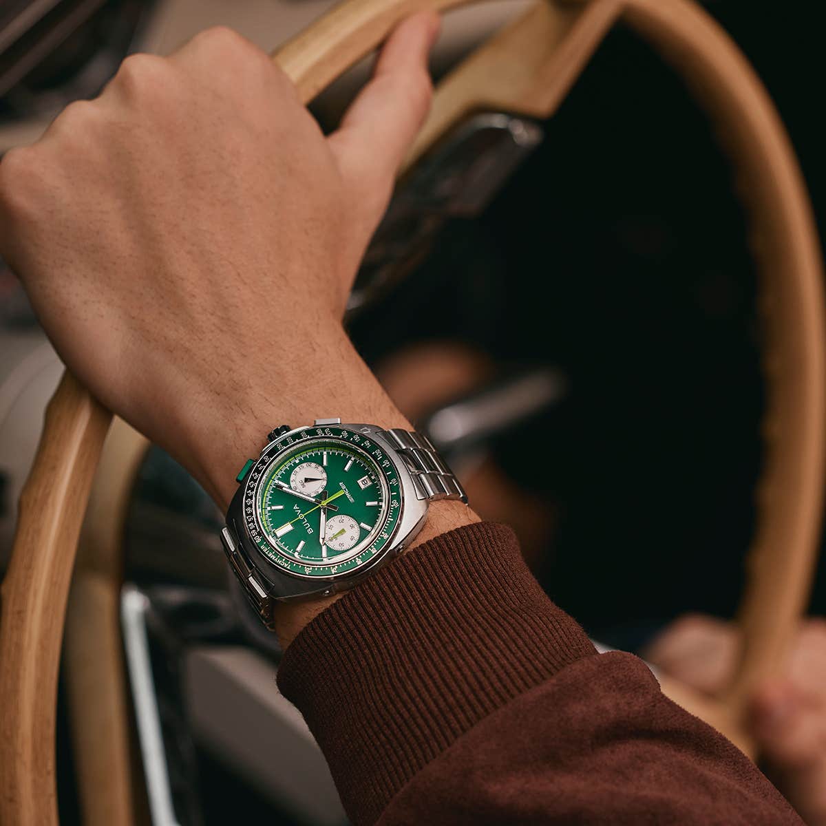 Bulova Racer Green Dial Chronograph Mens Watch - 98B468