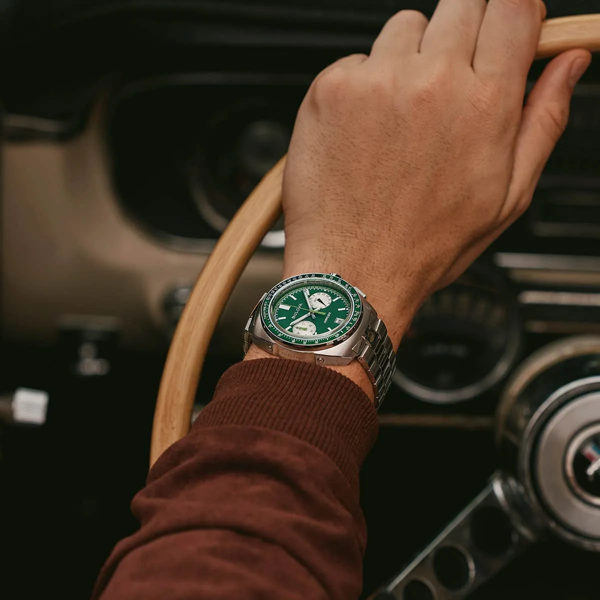 Bulova Racer Green Dial Chronograph Mens Watch - 98B468