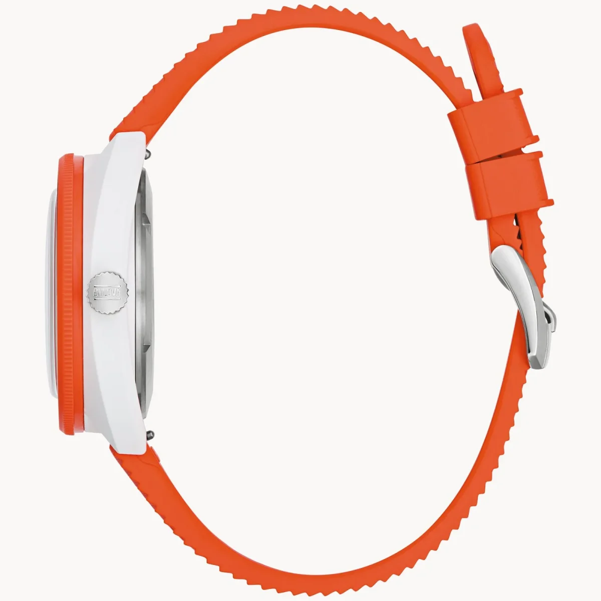Bulova Snorkel "Clownfish" White Dial Orange Rubber Strap 100m WR Watch - 98B448