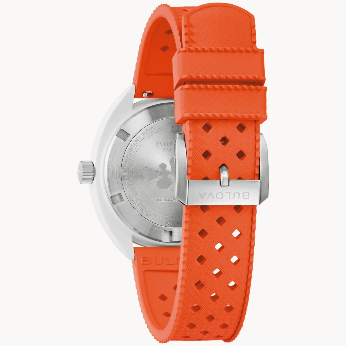 Bulova Snorkel "Clownfish" White Dial Orange Rubber Strap 100m WR Watch - 98B448