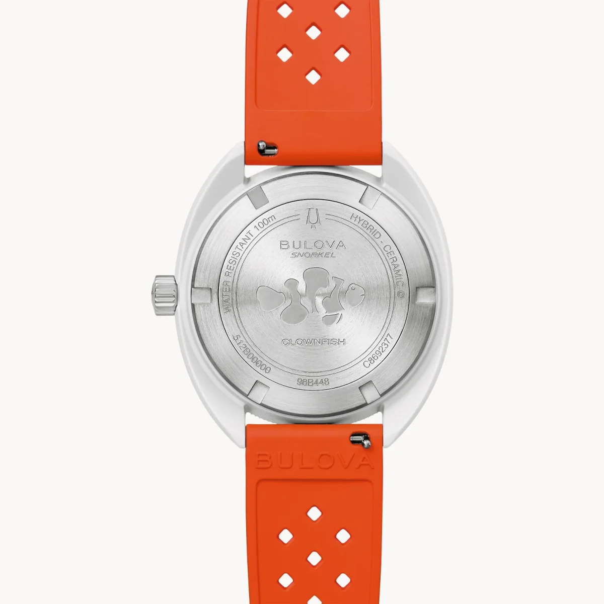 Bulova Snorkel "Clownfish" White Dial Orange Rubber Strap 100m WR Watch - 98B448
