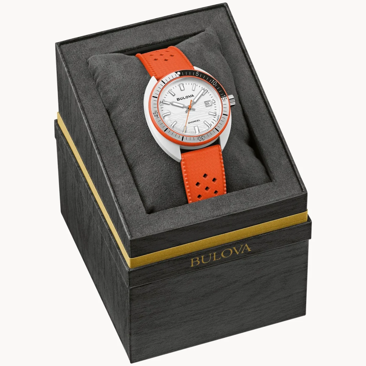 Bulova Snorkel "Clownfish" White Dial Orange Rubber Strap 100m WR Watch - 98B448