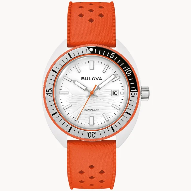 Bulova Snorkel "Clownfish" White Dial Orange Rubber Strap 100m WR Watch - 98B448