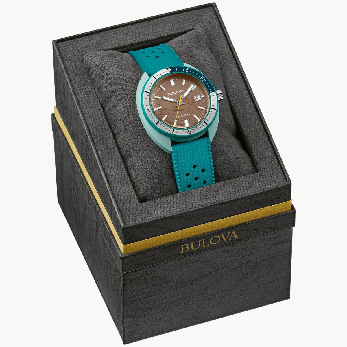 Bulova Snorkel "Sea Turtle" Brown Dial Green Rubber Strap 100m WR Watch - 98B446
