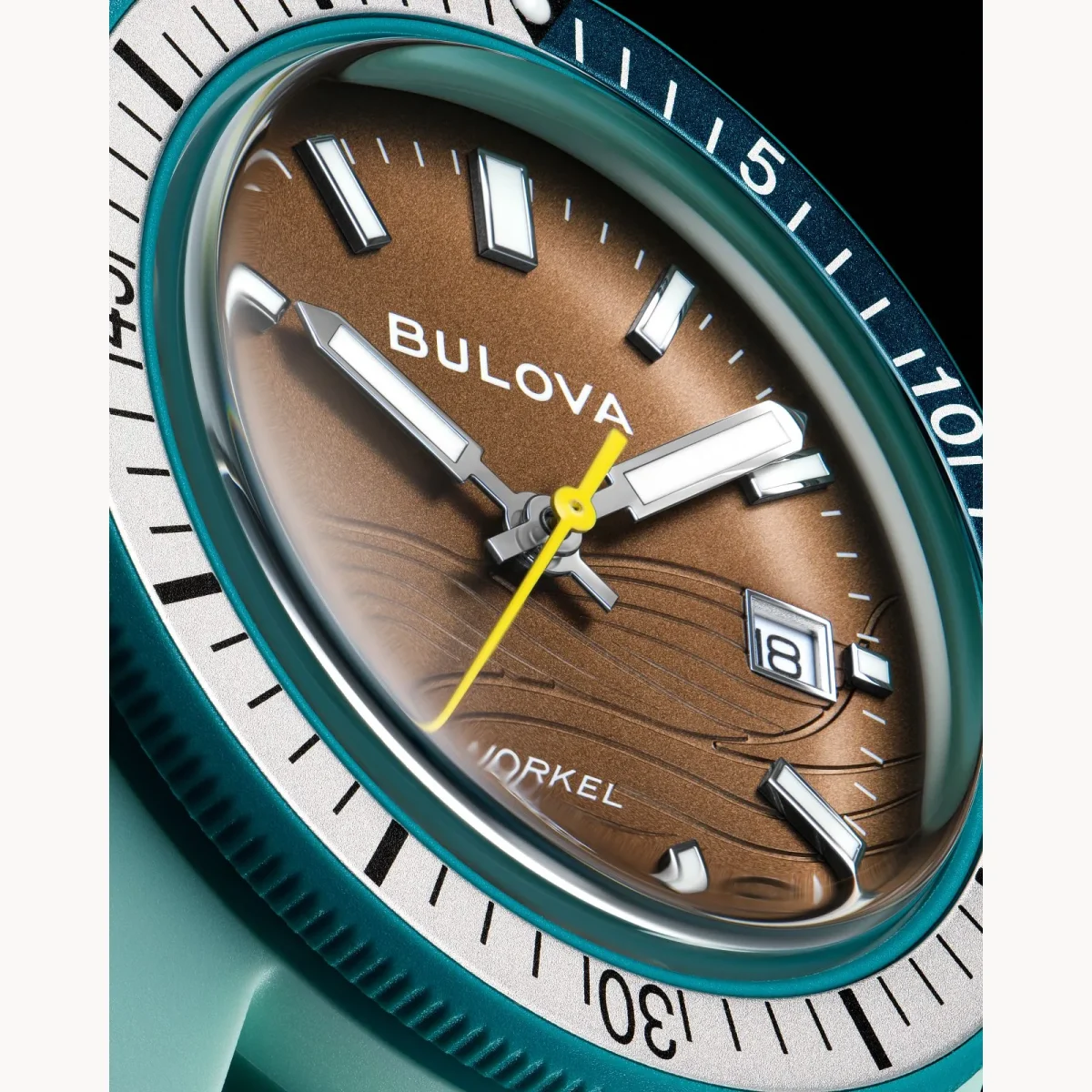Bulova Snorkel "Sea Turtle" Brown Dial Green Rubber Strap 100m WR Watch - 98B446