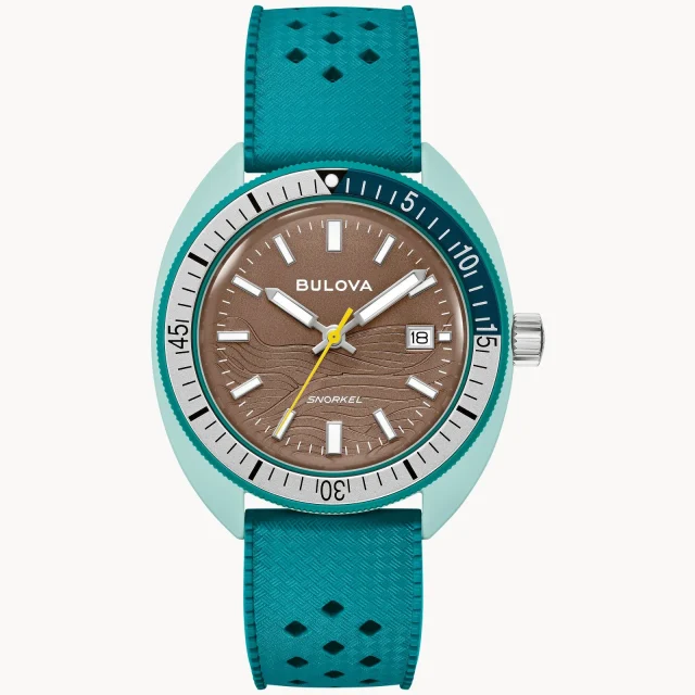 Bulova Snorkel "Sea Turtle" Brown Dial Green Rubber Strap 100m WR Watch - 98B446