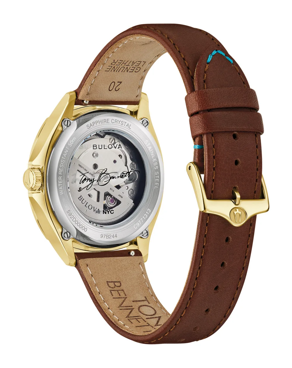 Bulova Tony Bennett "NYC" 97B244 Automatic Men's Watch – Brown Textured Dial & Gold-Tone Stainless Steel Case