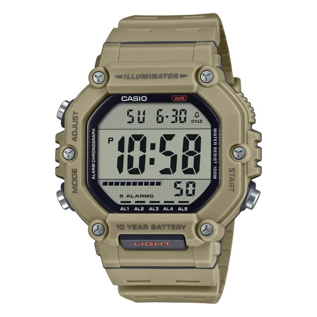 Casio 100M WR, Large Digital LED Light, Brown Case & Strap, 10YR Battery - AE1600H-5A