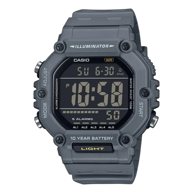 Casio 100M WR, Large Digital LED Light, Grey Case & Strap, 10YR Battery - AE1600H-8B