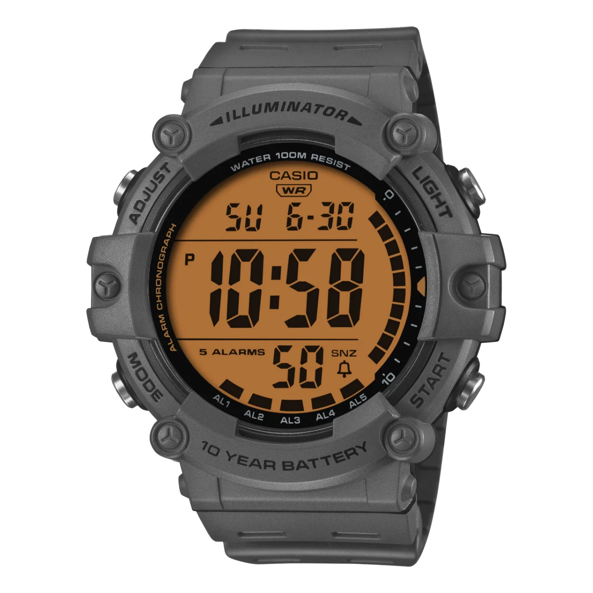 Casio AE1500WHC-8A Digital Watch – Grey Resin Band | 100M Water Resistant | 10-Year Battery