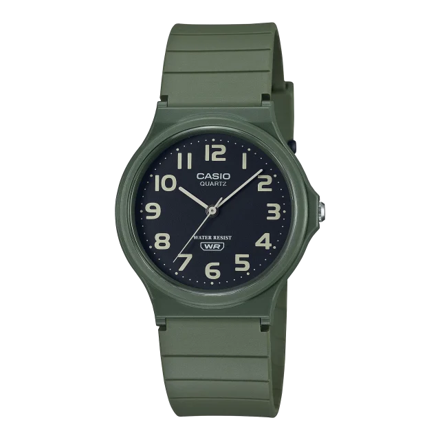 Casio Analog WR Black Dial Green Case & Resin Band - MQ24UC-3B