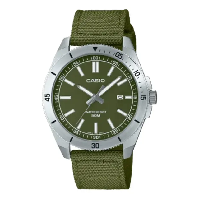 Casio Analogue 50m Watch Green Face & Green Cloth Band - MTPB155C-3E