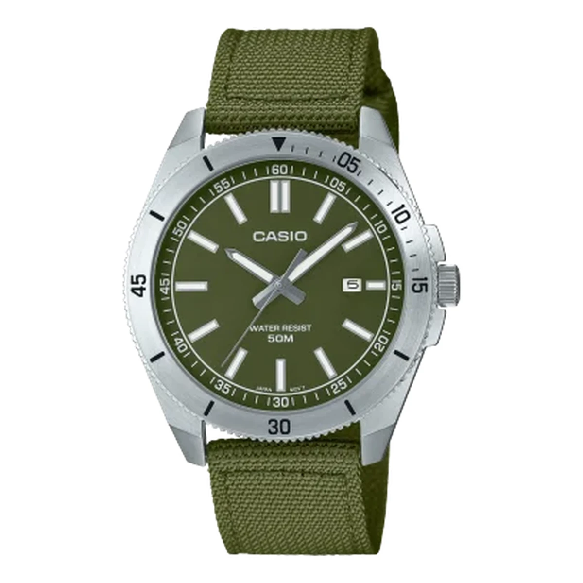 Casio Analogue 50m Watch Green Face & Green Cloth Band - MTPB155C-3E