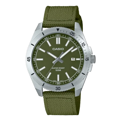 Casio Analogue 50m Watch Green Face & Green Cloth Band - MTPB155C-3E