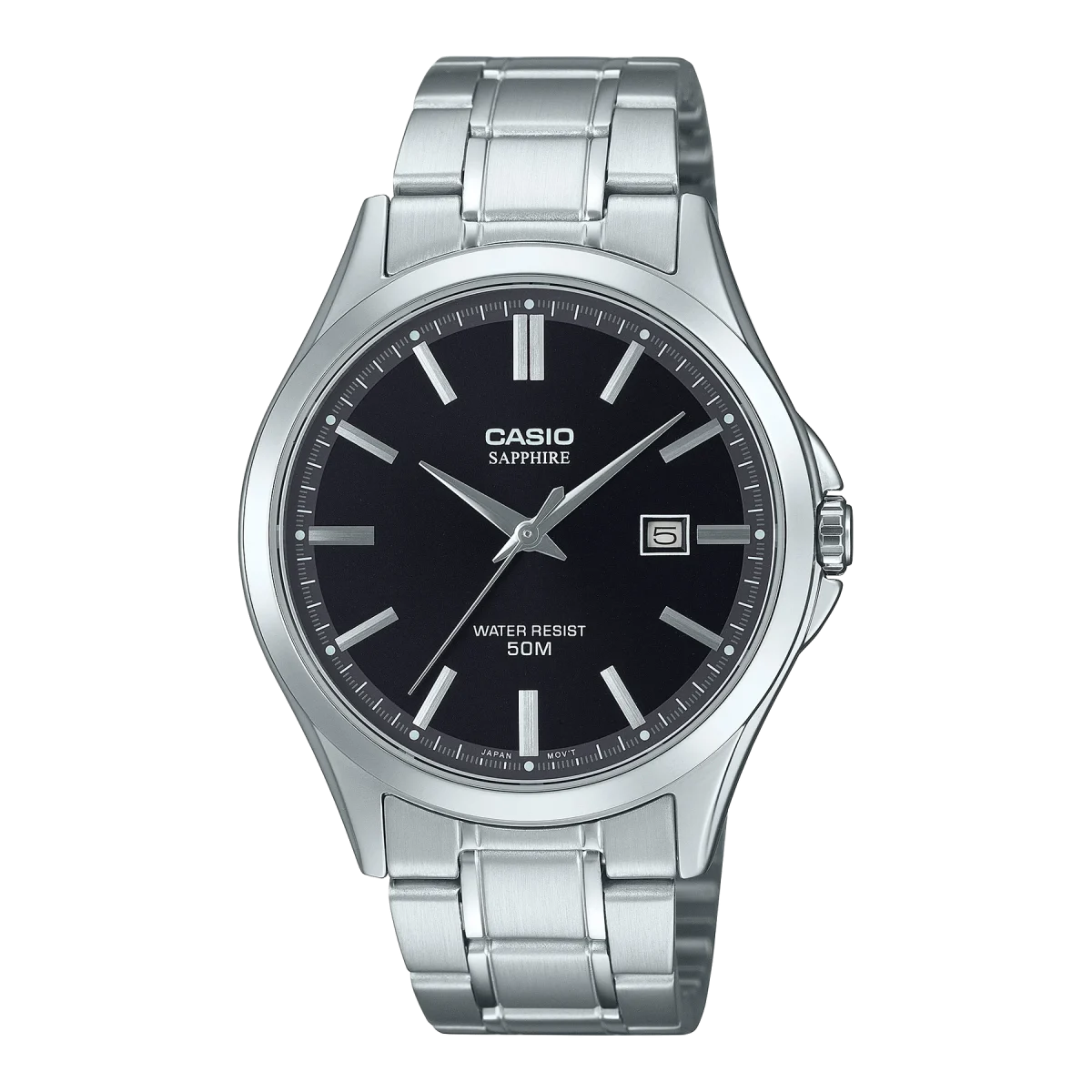 Casio Analogue 50m WR Black Dial, Stainless Case & Band - MTS115D-1A