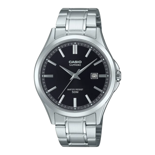 Casio Analogue 50m WR Black Dial, Stainless Case & Band - MTS115D-1A