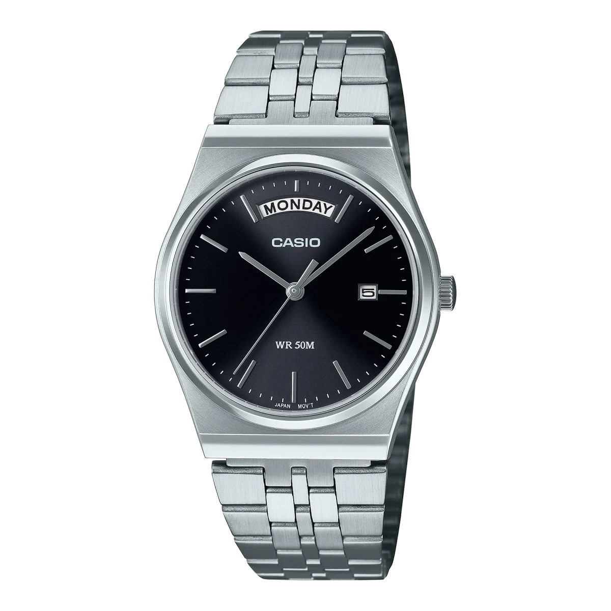 Casio Analogue Day Date Retro Black Dial Silver Case & Band Watch - MTPB146D-1A