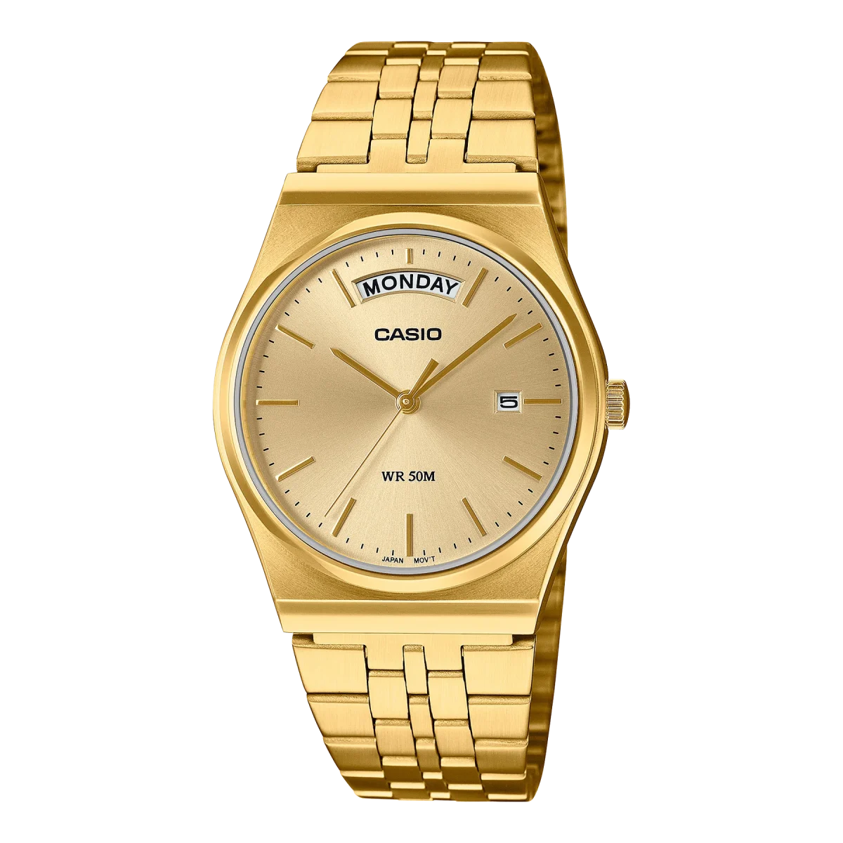 Casio Analogue Day Date Retro Gold Dial Gold Case & Band Watch - MTPB146G-9A