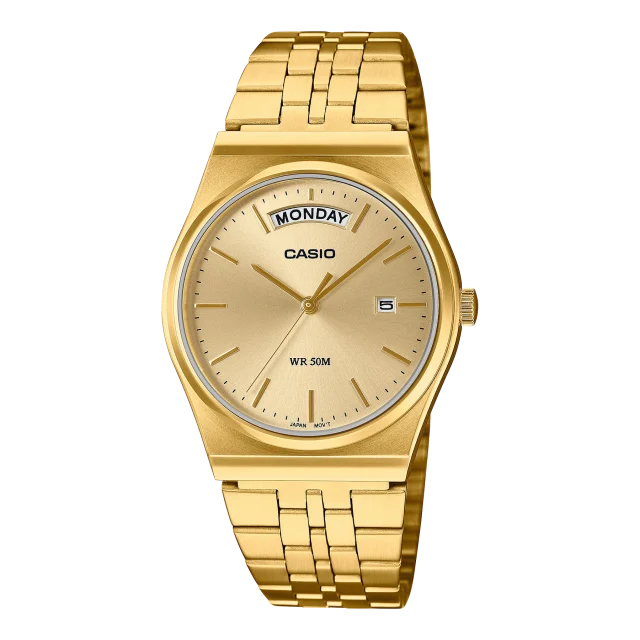 Casio Analogue Day Date Retro Gold Dial Gold Case & Band Watch - MTPB146G-9A