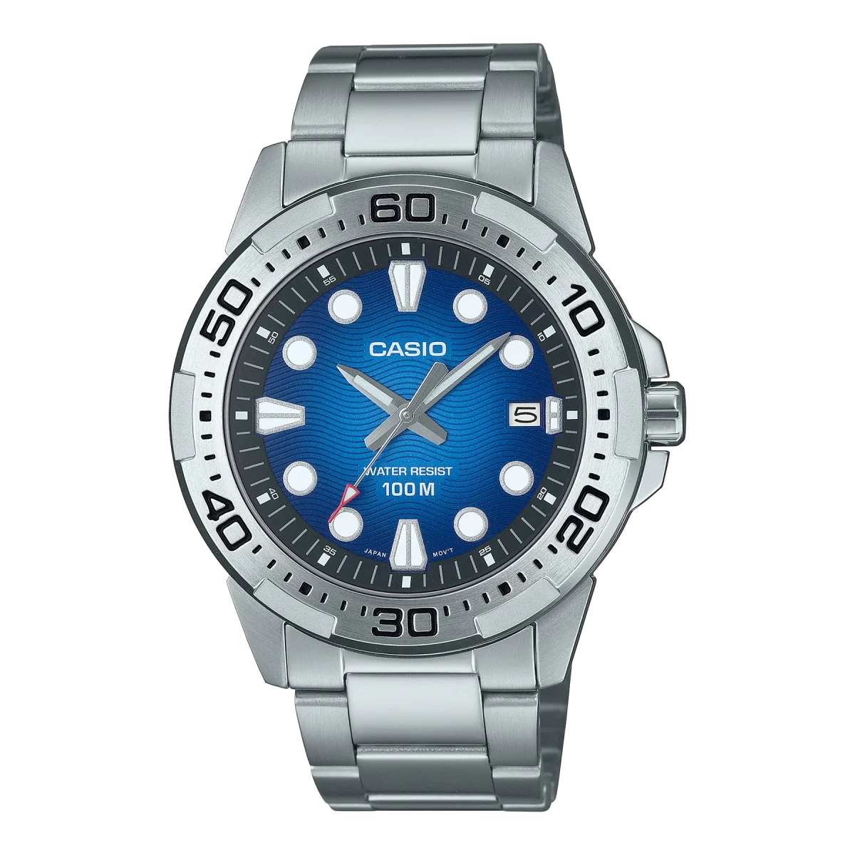 Casio Analogue Divers Look 100M WR Blue Dial Stainless Steel Case & Band - MTD140D-2A
