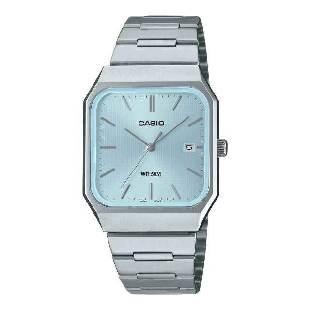 Casio Analogue Square Dial 50M WR Blue Dial Stainless Steel Case & Band - MTPB185D-2A2